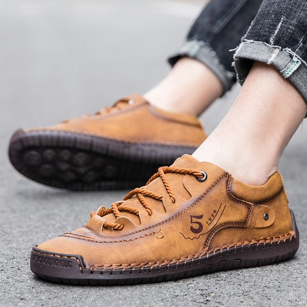 

2020 new spring and autumn new cross-border 48 plus size mens shoes hand-stitched british style fashion business casual leather shoes non-sl, Black