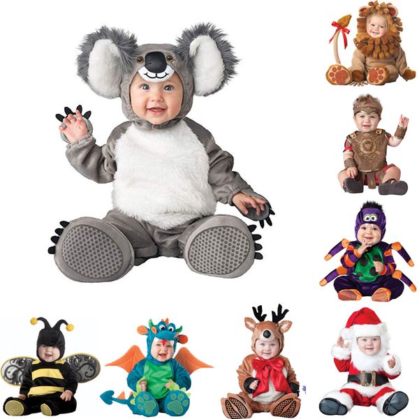 Mascote boneca traje 0-3years bebê meninos meninas dos desenhos animados dinossauro koala flores macacão crianças festa papéis divertido vestir upfit fantasia de halloween