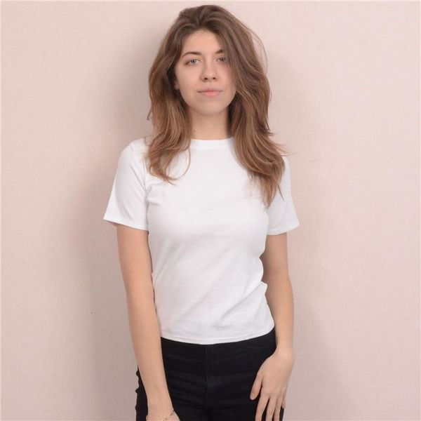 

solid color o neck short sleeve tshirt 2021 summer women casual slim fashion t shirt female streetwear tees bt014a, White