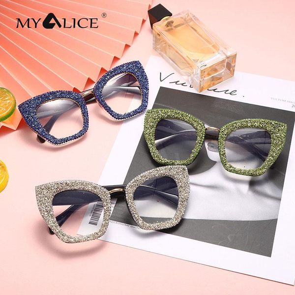 

sunglasses myalice fashion women oversized cat eye anti-blue glasses jelly broken diamond decorate feminino, White;black
