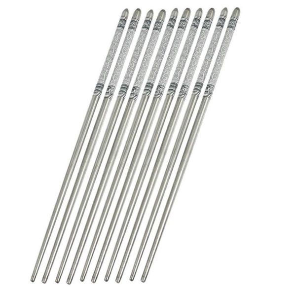 

5pairs dinning room stainless steel reusable insulated tableware home kitchen anti slip chopsticks set cutlery floral l