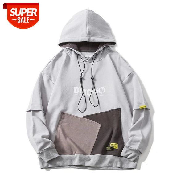 

new fashion street color patchwork irregularity stylish pullover men's hooded sweatshirts hip hop autumn casual hoodies loose #oc50, Black