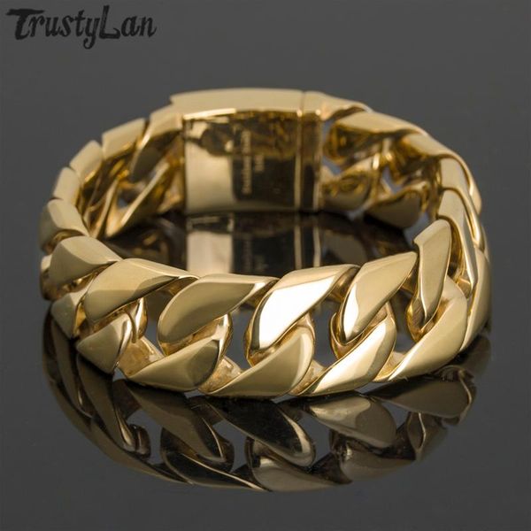 

link, chain men's curb cuband link hand bracelets heavy metal gold hip hop homme super strong wide armband rocker jewelry party gifts, Black