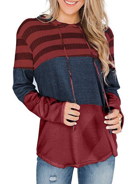 

women patchwork drawstring hoodie 8 colors streetwear casual sweatshirt outdoor loose long sleeve striped streetwear 2021, Black