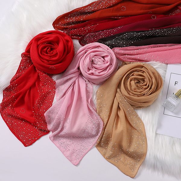 Мода мусульманский шифон Hijab цветок жемчужина горячего алмаза Headscarf для женщин 10 цвет для выбора