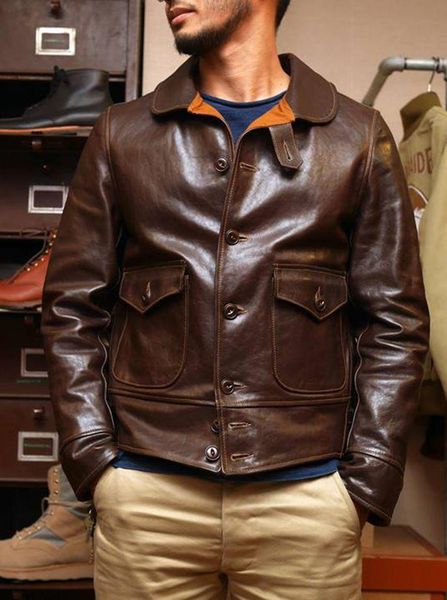 

men's leather & faux .brand warm mens brown vintage cowhide jackets,quality men genuine jacket.style classic slim coat, Black