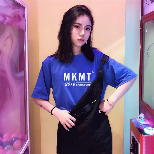 

2021 new ulzzang style preppy white blue shirt women's fashion clothes summer the neck loose collegial letter t from graph s7up