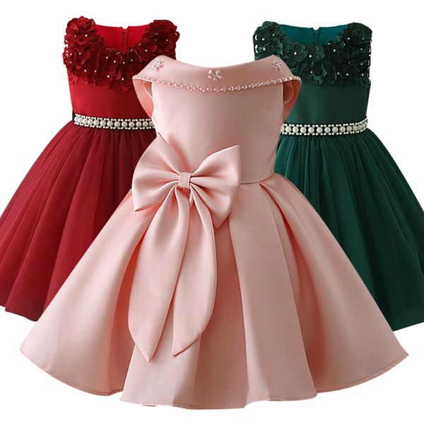 

Little Kids Satin First Communion Dresses Glitz Ball Gown Pageant Dress Flower Girl dresses for Weddings banquet Back Dress