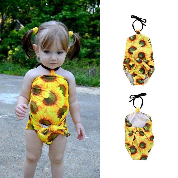 

sunflower baby girl swimwear summer beach girls swimming bikini sleeveless sport swimsuit one piece floral knotted bathing suit, Black