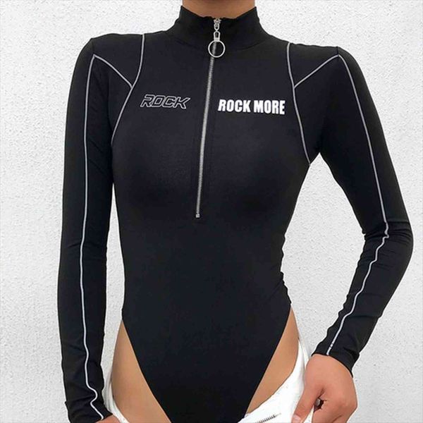 

overalls skinny black with zipper womens romper long sleeve bodycon bodysuit body sports bodies ladies playsuit, Black;white