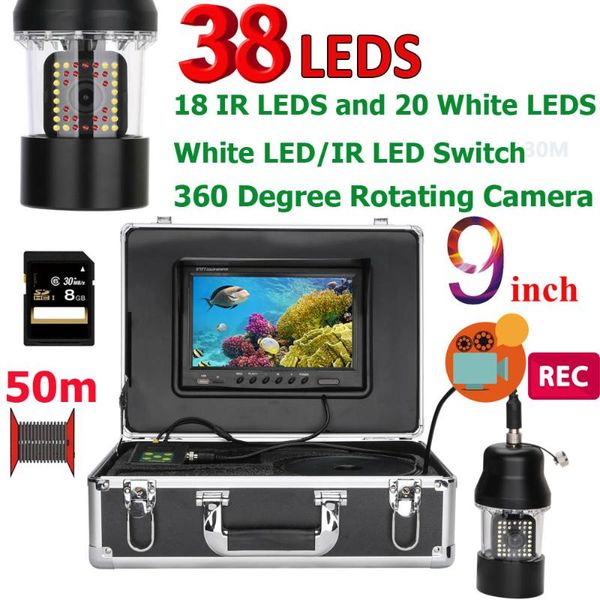 

cameras 9 inch dvr recorder 50m underwater fishing video camera fish finder ip68 waterproof 38 leds 360 degree rotating
