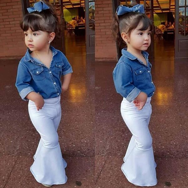 

clothing sets telotuny born infant baby boys girls clothes set long sleeve denim shirt+loose pants outfits 2pcs children suit, White