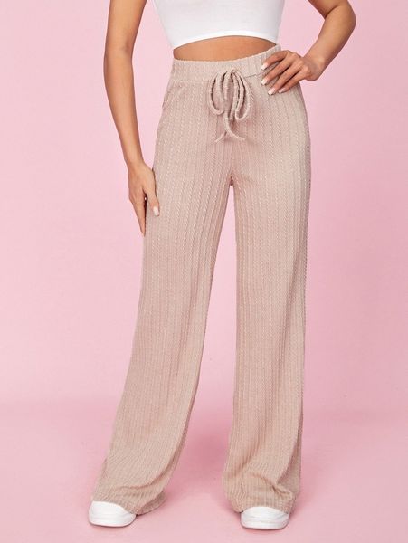 

petite drawstring waist wide leg pants x5g4#, Black;white