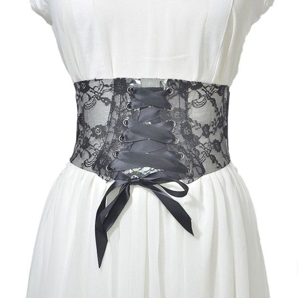 

belts women's lace wide elastic waist belt fashion bow knot buckle cinch strap waistband for ladies dress accessory, Black;brown