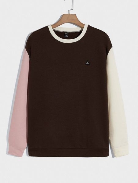 

men colorblock graphic patched detail drop shoulder sweatshirt s41j#, Black