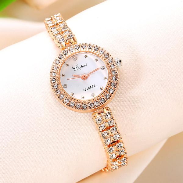 

wristwatches fashion women dress watches luxury crystal bracelet quartz wristwatch lvpai brand for rose gold casual watch, Slivery;brown
