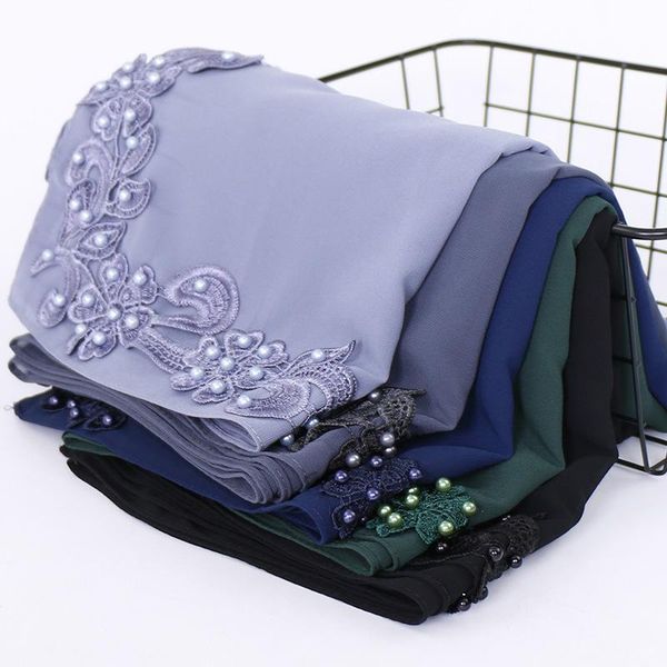 

scarves 70 * 180cm large size women's chiffon scarf southeast asia flower head hijab muslim headscarf wrap solid, Blue;gray