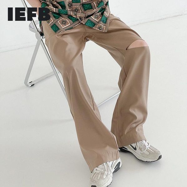 

men's pants iefb 2021 hole casual loose wide leg trousers high street black khaki all-match summer thin pockets cool tide 9d0205