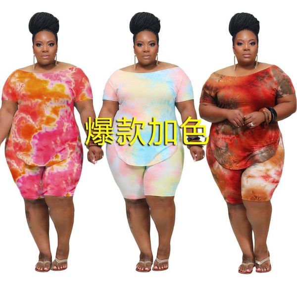 

plus size tracksuits two piece tie dye and shorts set for women summer 2021 ovesized outfits 3xl 4xl 5xl clothing matching, Black
