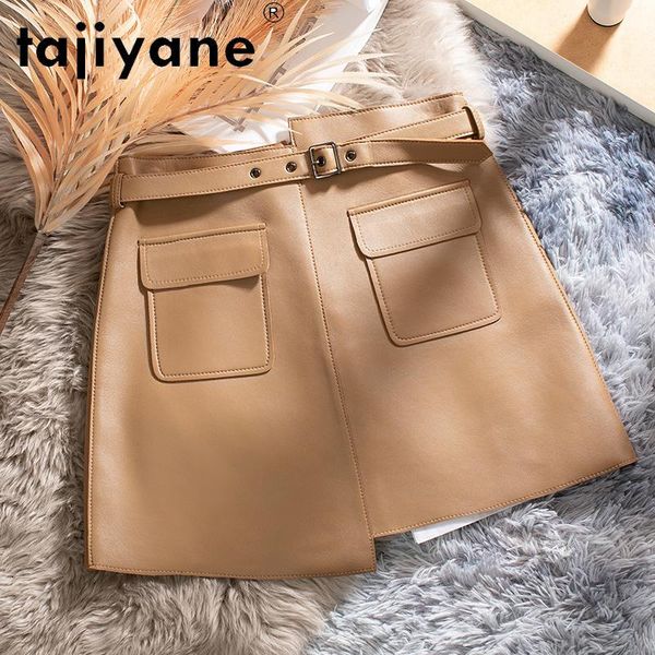 

skirts tajiyane 2021 woman real sheepskin pencil skirt womens genuine leather black high waist mujer faldas tn2241