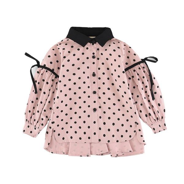 

autumn baby toddler long sleeve cotton dot shirt for girls blouse kids shirts children bow loose leisure princess clothes, White;black