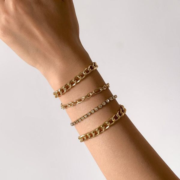 

link, chain hip hop geometric rhinestone claw bracelet set women's fashion simple gothic hollow chains charm bracelets girl jewelry, Black