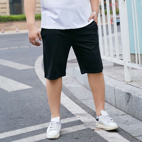 

95% large men's shorts, pure color, fattening, 230g cotton pullover sweater, Black