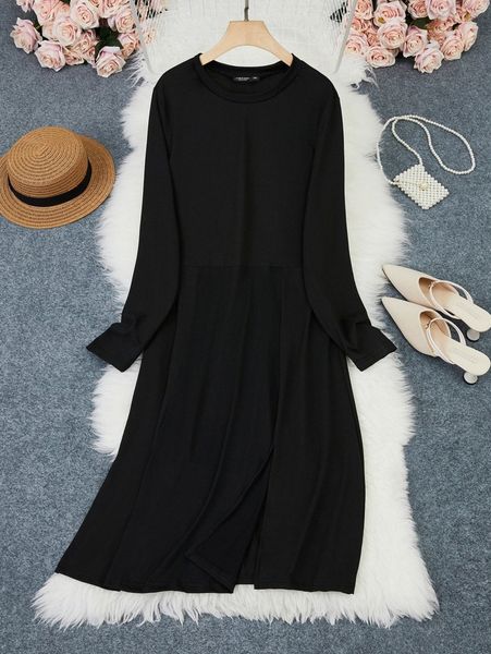 

plus split hem dress f4sf#, Black