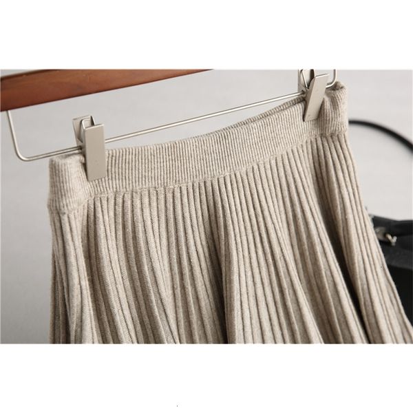 

high 2021 new waist knitted winter a-line pleated thick long chic women casual skirt faldas jupe femme saia c45v, Black