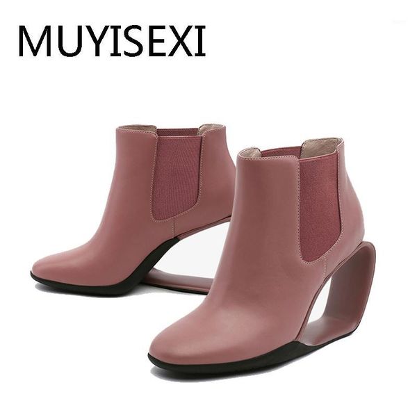 

boots autumn women shoes 6cm high heel pointed toe mixed color genuine leather slip on woman pumps hl191 muyisexi1, Black