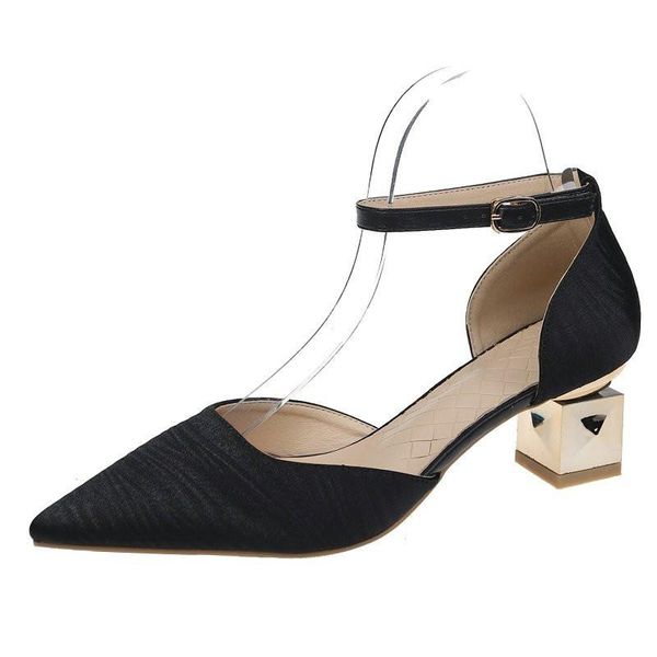 

sandals women summer fashion women's 2021 solid color pointed all-match comfortable high heel shoes shallow, Black