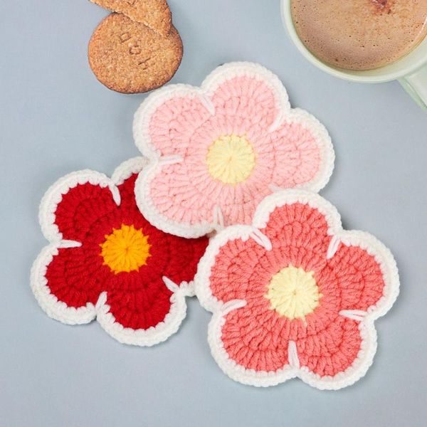 

mats & pads cherry blossom knitted handmade thickened anti-scalding heat insulation table mat coffee cup homestay decoration