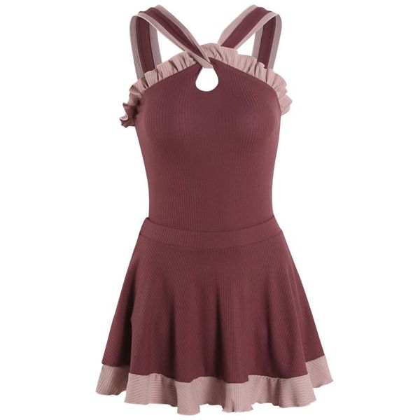 

2021 women bathing suit padded one piece swimwear swimming beachwear summer swimsuit swim monokini suits with skirt