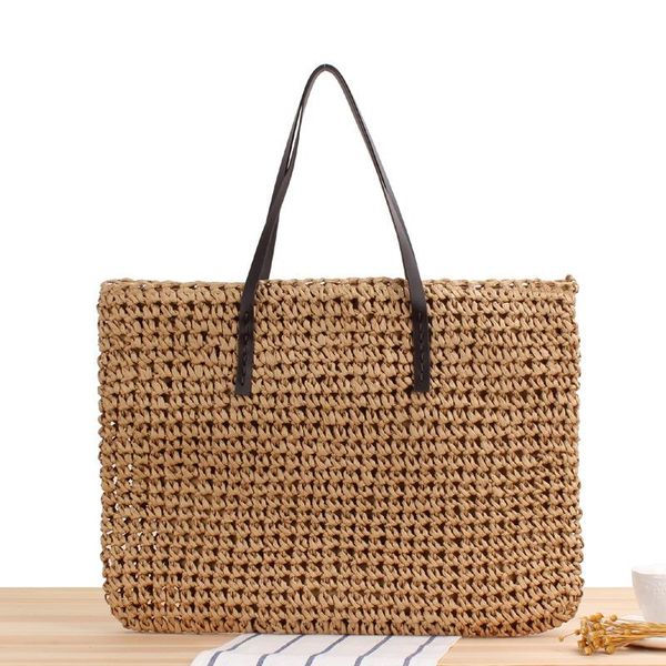 

evening bags straw shoulder solid color handmade woven large capacity casual bag