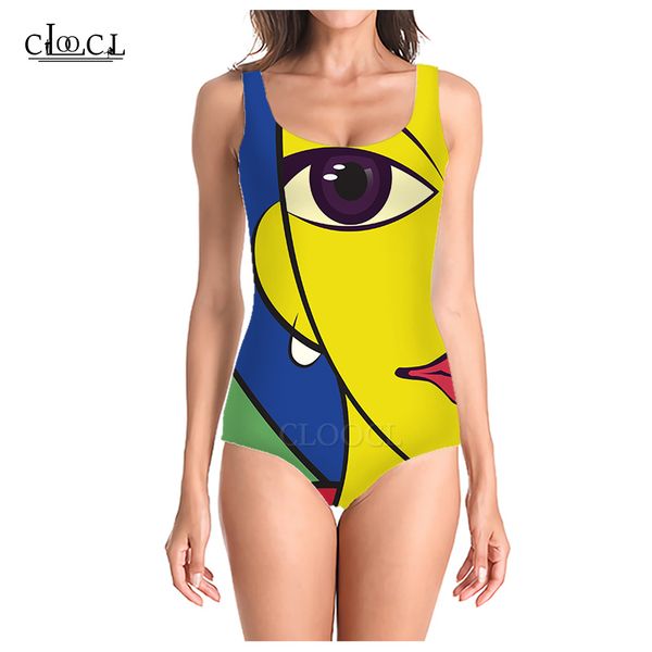 

cloocl summer geometric art pattern swimsuits 3d printed women sleeveless casual fashion beach one piece swimwear, White;black
