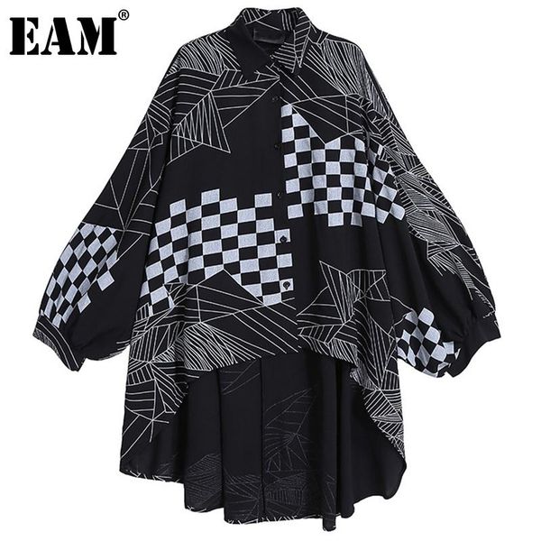 

women's blouses & shirts [eam] women black plaid print pattern blouse lapel long batwing sleeve loose fit shirt fashion spring autumn 2, White