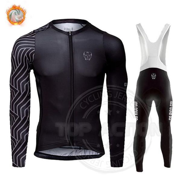 

racing sets men's long sleeve jersey winter cycling clothing go rigo team warm jacket set mtb clothes thermal fleece ropa ciclismo, Black;blue