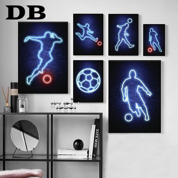 

paintings canvas painting wall art neon highlight line football player posters prints pictures modern student dormitory home decoration