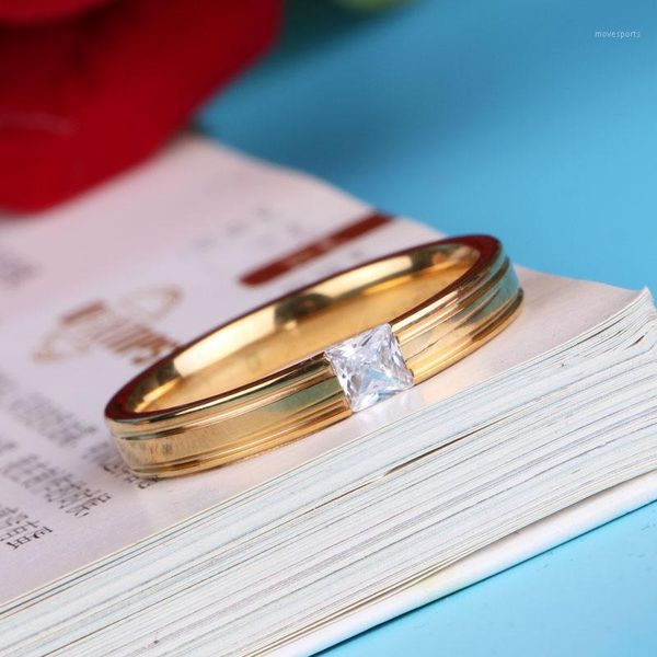 

wedding rings stainless steel for women men gold and sliver color zircon simple ring trendy finger1, Slivery;golden
