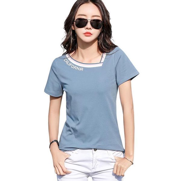 

new skew v-neck letter print t shirt women cotton 2021 woman clothes t-shirt female ladies summer t shirts tee shirt femme, White