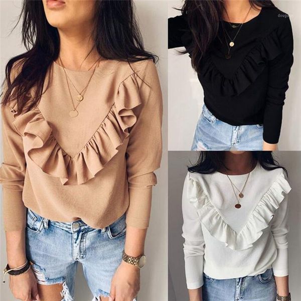 

women's t-shirt fashion casual 2021 women autumn solid splice o-neck long sleeve loose t-shirts female clothing, White