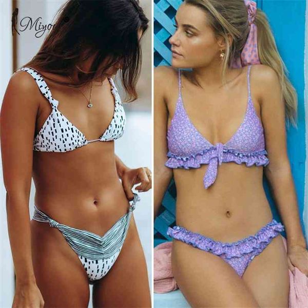 

miyouj floral bikini bandage bow swimsuit push up swimwear women print biquini feminino bathing suit monokini set 210621, White;black