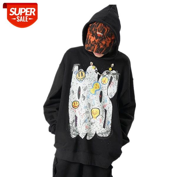 

seveyfan 2021 men's hip hop sweatshirts funny cartoon printed hoodies black autumn cotton pullover for male #vh8w