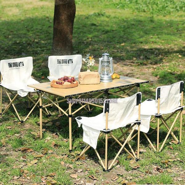 

camp furniture outdoor table and chair portable car light aluminum alloy camping supplies folding picnic set egg roll