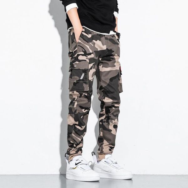 

men's pants fashion 2021 autumn harem camouflage overalls casual multi pocket leggings plus size 6xl 7xl 8xl, Black