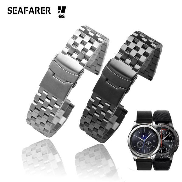

watch bands for huawei samsung 22mm 20mm silver/black stainless steel solid link watchband strap folding clasp with safety men correa de rel, Black;brown