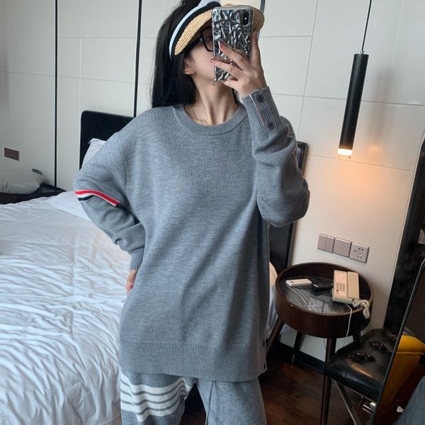 

8999tb sleeve lever sweater college wind wool blended knitted coat korean loose stripe men and women, White