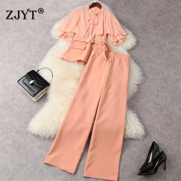 

women's two piece pants women fashion designer spring summer party outfits elegant cloak chiffon shirt and wide leg suit 3piece clothin, White
