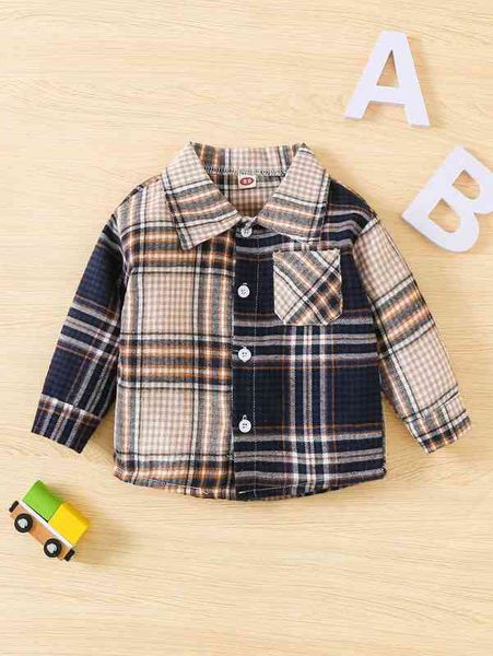 

baby tartan patched pocket coat she, Blue;gray