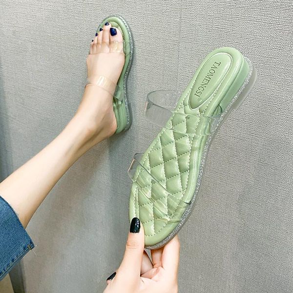 

slippers sewing lattices transparent double band women open toe clear daisy flipflops paillette surround height increasing shoes, Black